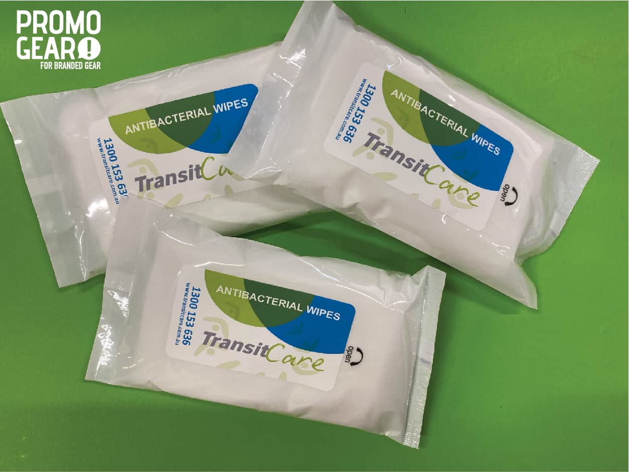 transitCare branded promotional antibacterial wipes