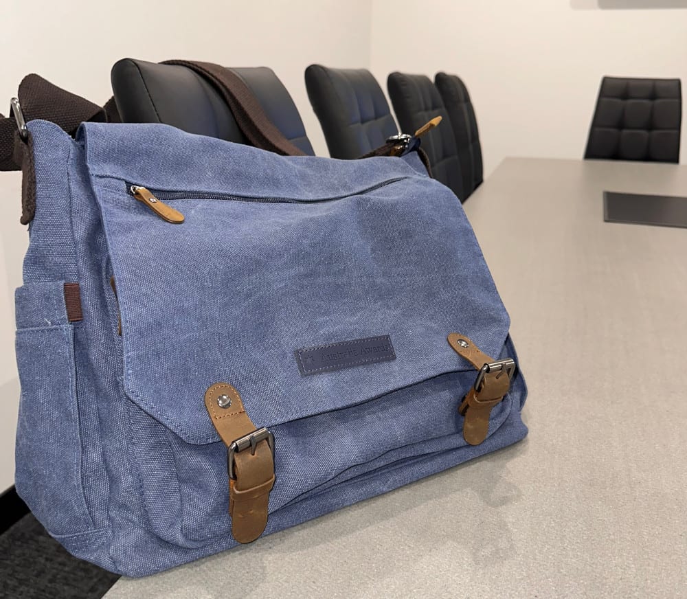 blue satchel bag